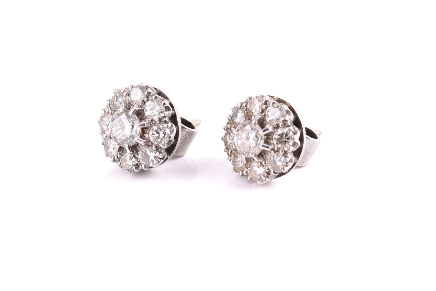 Lot 264 - A pair of diamond cluster earrings, each...