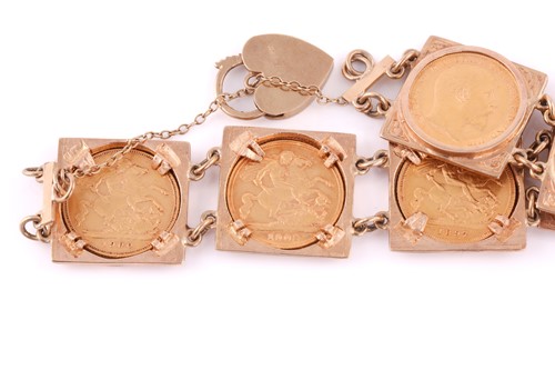 Lot 284 - A half sovereign bracelet, containing six 22ct...