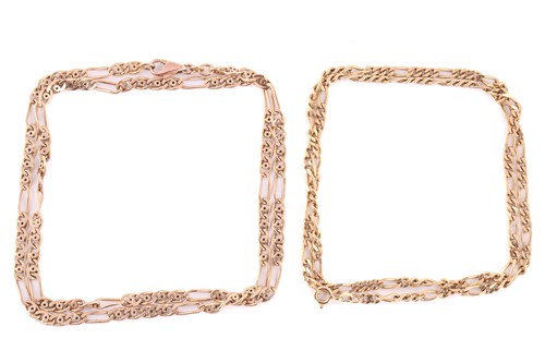 Lot 105 - Two 9ct gold Figaro link chains, to inclue a...
