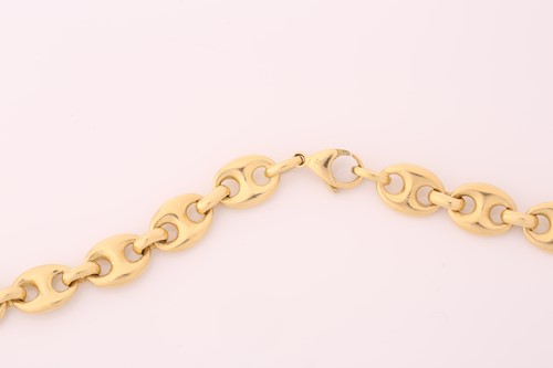 Lot 272 - A heavy anchor link chain in yellow metal,...