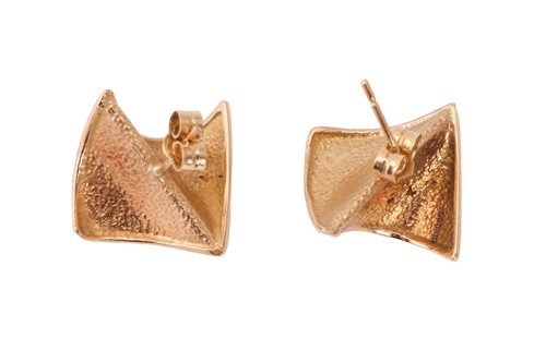 Lot 288 - A pair of fold-formed earrings, each with a...