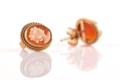 Lot 229 - A pair of 9ct gold cameo earrings and three...