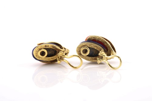 Lot 271 - A pair of 18ct yellow gold earrings with coral...