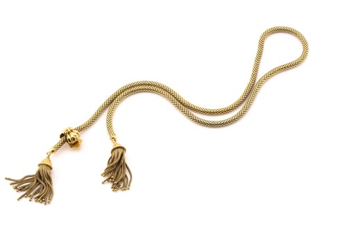 Lot 169 - A lariat necklace in yellow precious metal,...