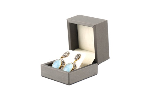 Lot 96 - A pair of aquamarine and diamond drop earrings,...