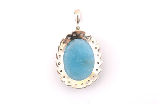 Lot 199 - An aquamarine and diamond pendant, with an...