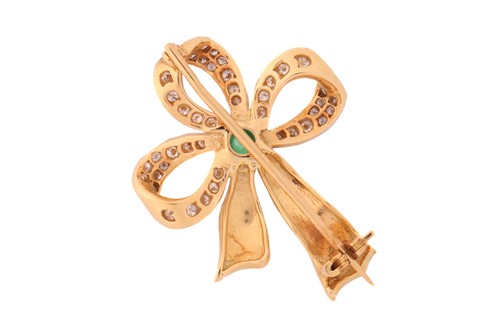 Lot 261 - A gem-set bow brooch in yellow metal,...