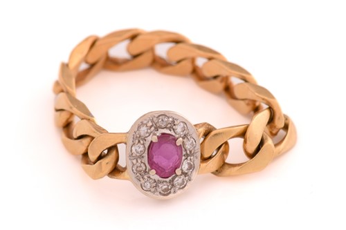 Lot 115 - A soft chain ring with ruby and diamonds, ring...