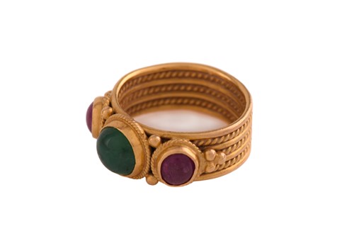 Lot 193 - A LALAoUNIS ring with emerald and ruby,...