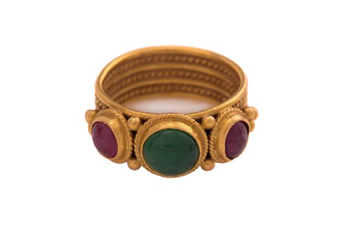 Lot 193 - A LALAoUNIS ring with emerald and ruby,...