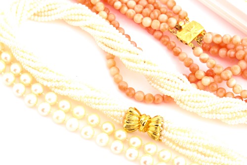 Lot 127 - A lot consists of two pearl necklaces, one...
