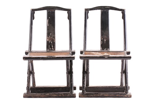 Lot 60 - A pair of small Chinese black lacquer folding "...