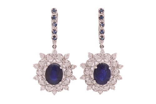 Lot A pair of sapphire and diamond drop earrings,...