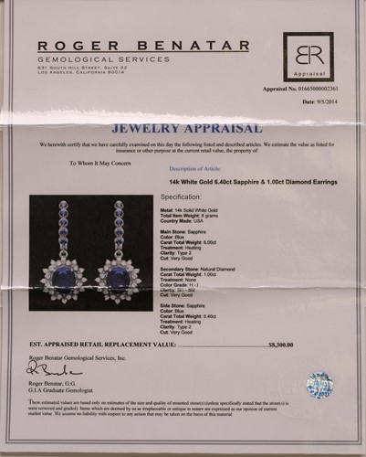Lot 92 - A pair of sapphire and diamond drop earrings,...