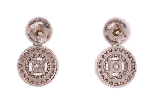 Lot 67 - A pair of diamond halo drop earrings, each...
