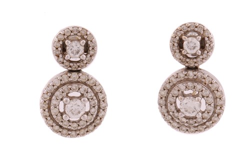 Lot 67 - A pair of diamond halo drop earrings, each...