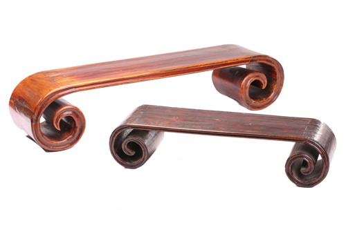 Lot 169 - A Chinese red elm and native walnut scroll end...