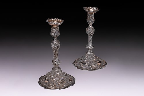 Lot 418 - A pair of 20th century silver candlesticks...