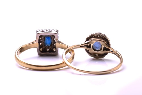 Lot 72 - Two sapphire and diamond rings; the first...