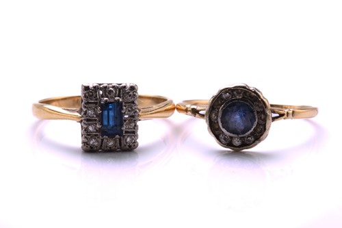 Lot Two sapphire and diamond rings; the first...