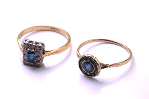 Lot 72 - Two sapphire and diamond rings; the first...