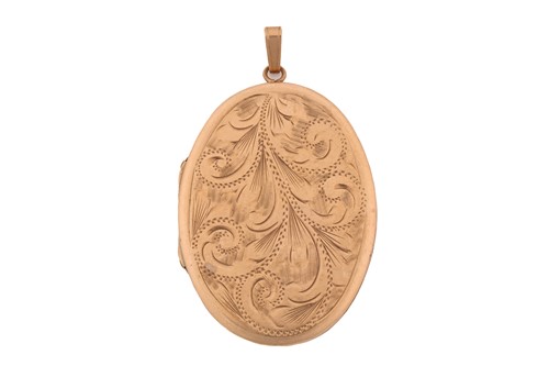 Lot A 9ct gold oval locket, with scrollwork...
