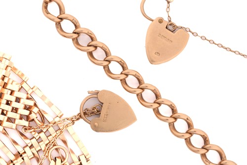 Lot 155 - Two 9ct gold bracelets with heart padlock, the...
