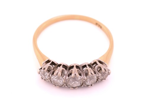 Lot A five stone half hoop diamond ring; the...