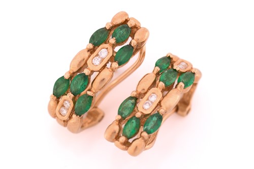 Lot 119 - A pair of emerald and diamond earrings, each...