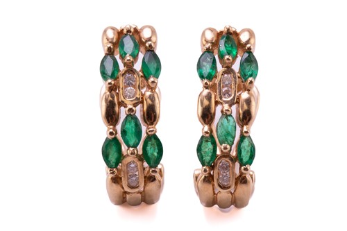 Lot 44 - A pair of emerald and diamond earrings, each...