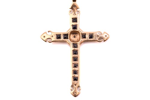Lot 232 - A sapphire and diamond cross necklace in 9ct...