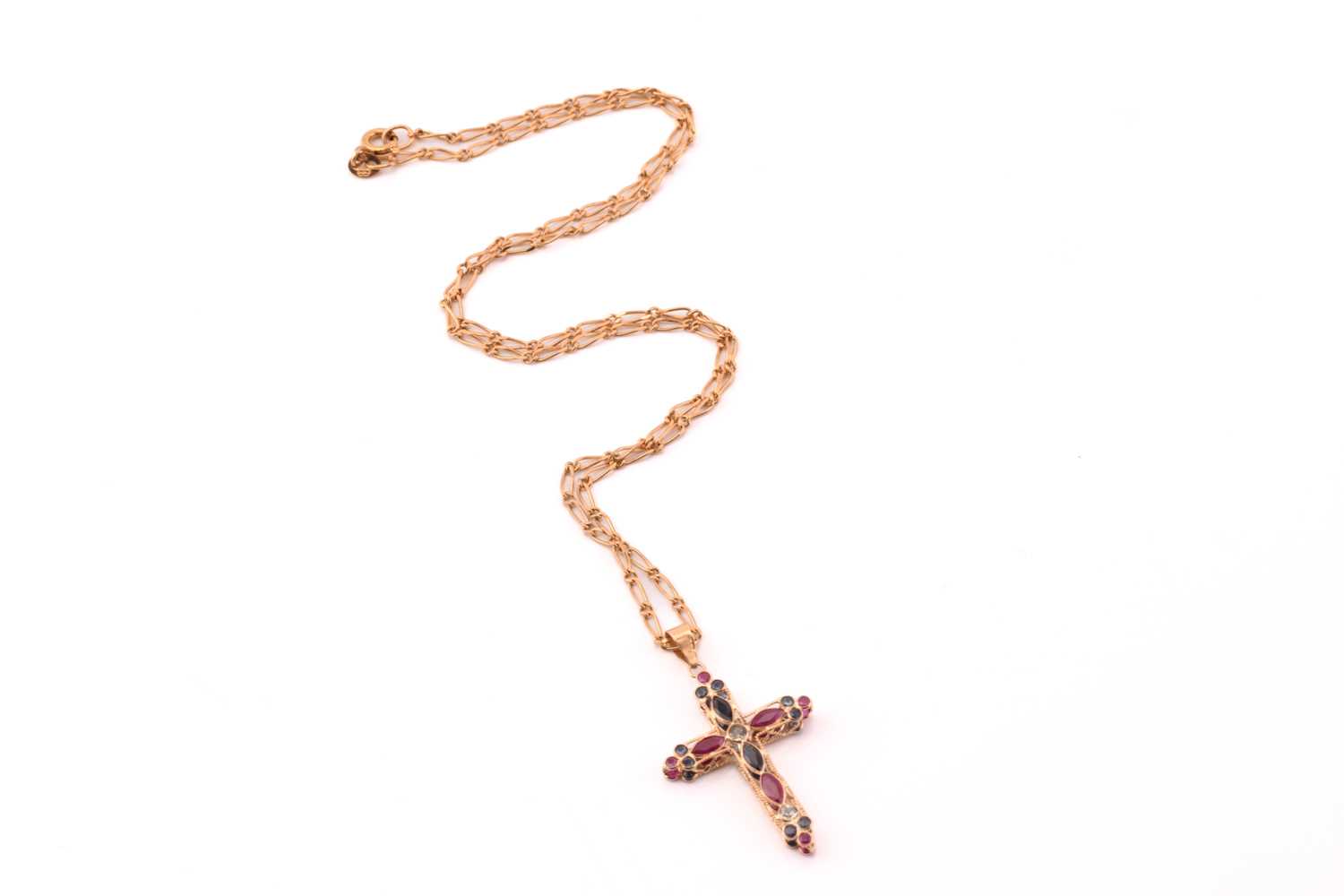 Lot 166 - A 9ct gold double-sided cross pendant on chain,...