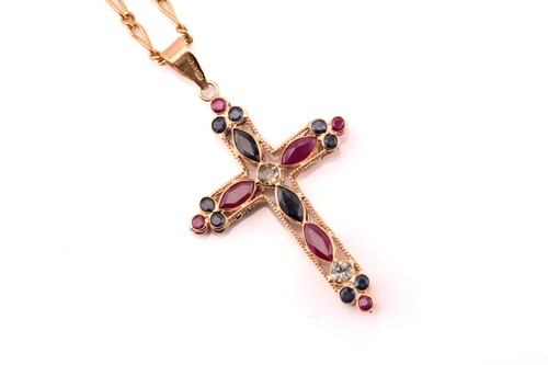Lot 166 - A 9ct gold double-sided cross pendant on chain,...