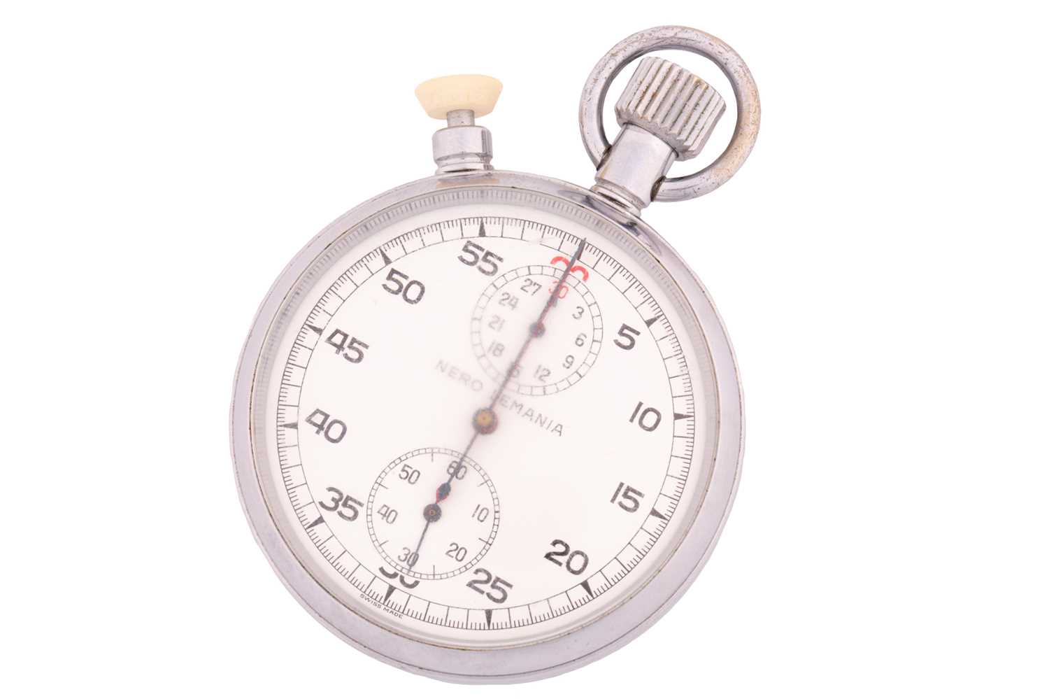 A Nero Lemania split-second pocket stopwatch with military crows foot ...