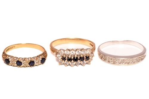 Lot 186 - Three gem-set rings in 9ct gold; including a...