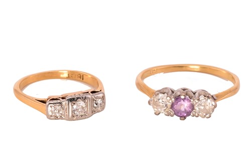 Lot 8 - Two gem-set rings with diamonds and amethyst;...