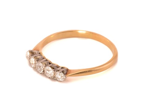 Lot 74 - Two five-stone half hoop rings with diamond...