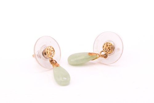 Lot 203 - Two pairs of jadeite earrings; including a...