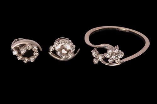 Lot 60 - A diamond ring and a pair of gem-set earrings;...