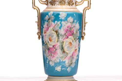 Lot 225 - A pair of Paris porcelain baluster vases,...