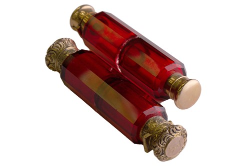 Lot 288 - Two Victorian ruby glass double-ended scent...