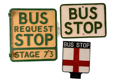 Lot 189 - A group of three cast metal and painted bus...