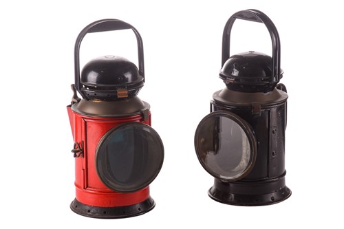 Lot 207 - A pair of railway lamps, stamped 'GWR',...