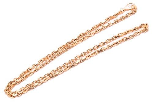 Lot 123 - An 18ct gold bright-cut cable link chain, with...