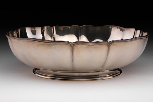 Lot 365 - A Swiss white metal round bowl with reeded rim...