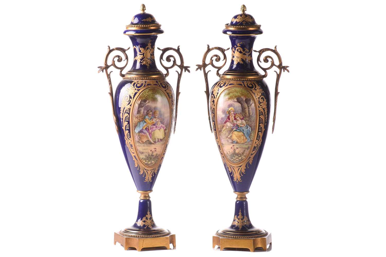 Lot 223 - A pair of large Sevres style vases and covers,...