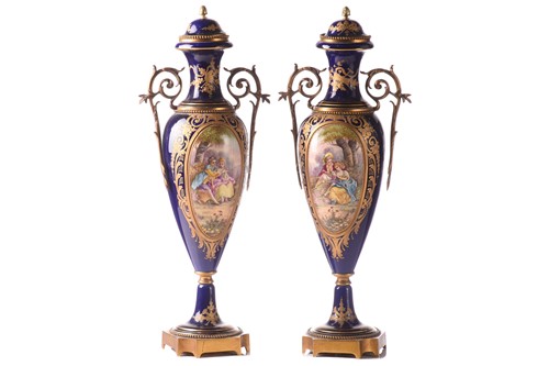 Lot 223 - A pair of large Sevres style vases and covers,...