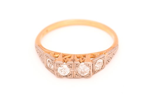 Lot 56 - An Art Deco diamond ring and two wedding bands;...
