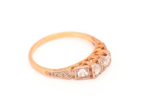 Lot 56 - An Art Deco diamond ring and two wedding bands;...