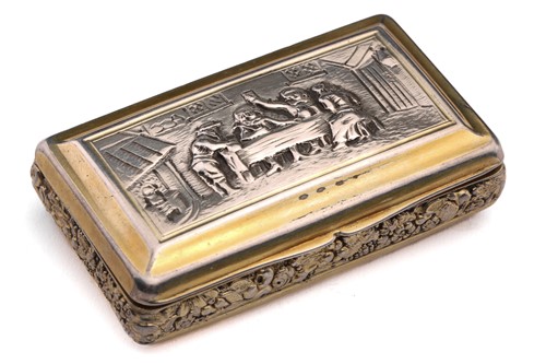 Lot 355 - A George IIl snuff box; parcel gilt, rounded...